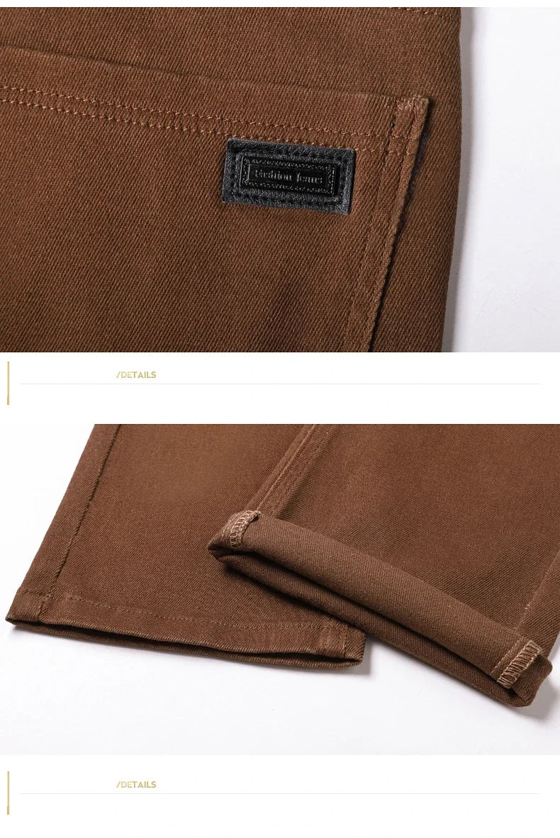 Men's Clothing Slim Jeans Fashion Brown Business Casual Stretch Denim Pants Male Brand Trousers