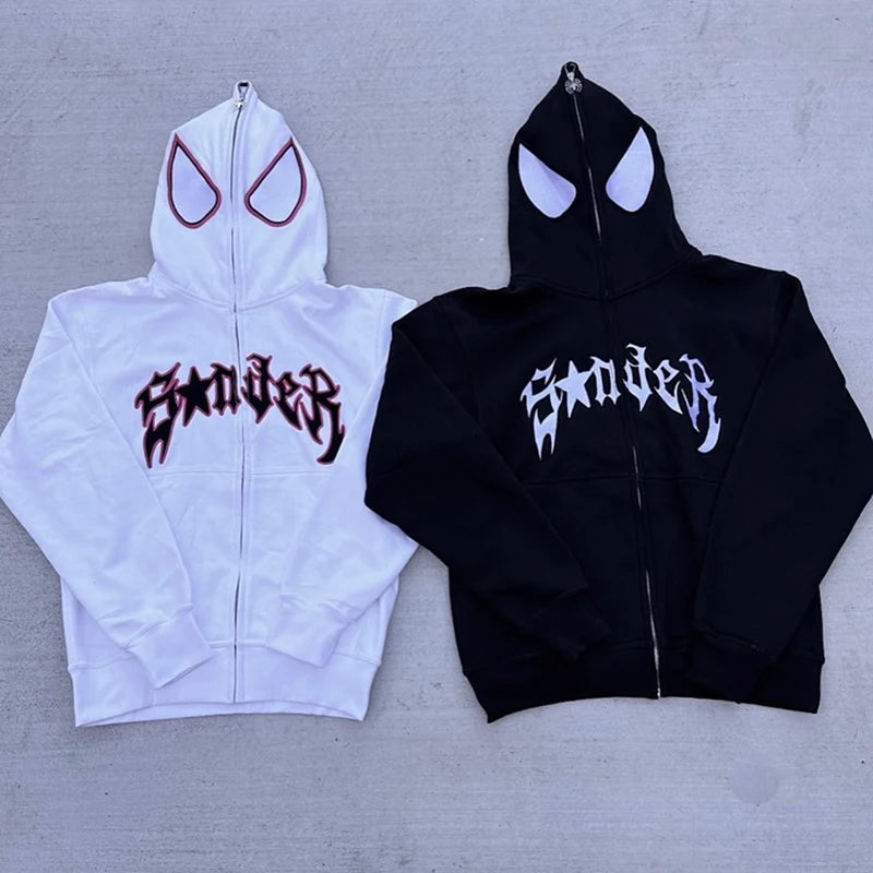 Hoodies Women Y2k Spider Hoodies Women Men Hip Hop Zip Up Long Sleeve Jacket Graphic Punk Coats Harajuku Casual Loose Hooded Shirt Sweatshirt