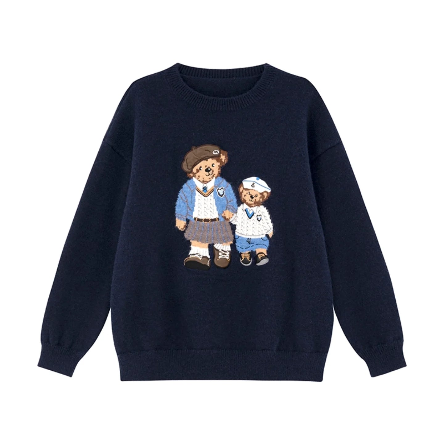 Korean Style Autumn Fashion College Wind Twist Bear Embroidery Knitted Sweater Women's Soft Cozy Overhead Sweater Long Sleeve...