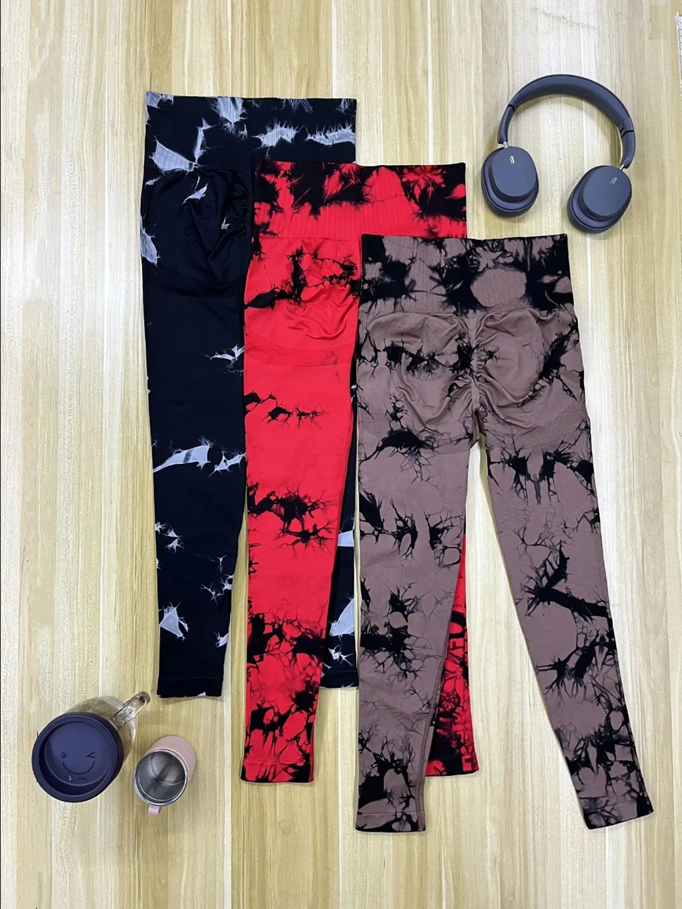 Leggings Tie Dye Seamless Leggings for Women High Waist Yoga Pants Scrunch Butt Lifting Elastic Tights Wide Waistband Sports Leggings