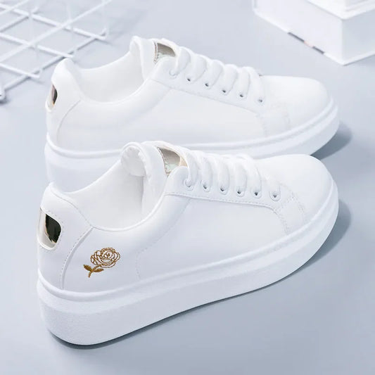 Women Sneakers Running Spring Autumn Fashion White Breathable Embroidered Flower Lace-Up Casual Sneakers Zapatos De Mujer
