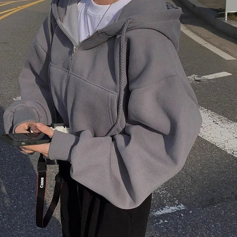 Hoodies Women Casual Streetwear Zip Up Sweatshirts Long Sleeve Jackets Harajuku Y2K Crop Tops Hood Shirt