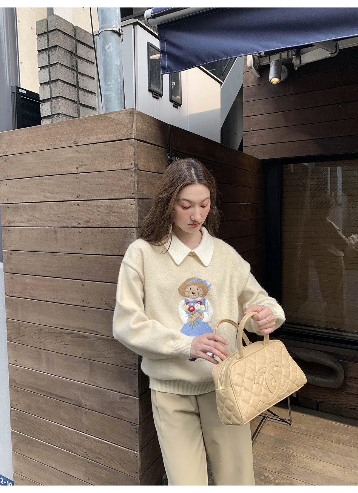 High Quality French Vintage Luxury Bear Jacquard Sweater For Women Autumn New Fashion Korean Casual Loose Pullover Knitted Tops