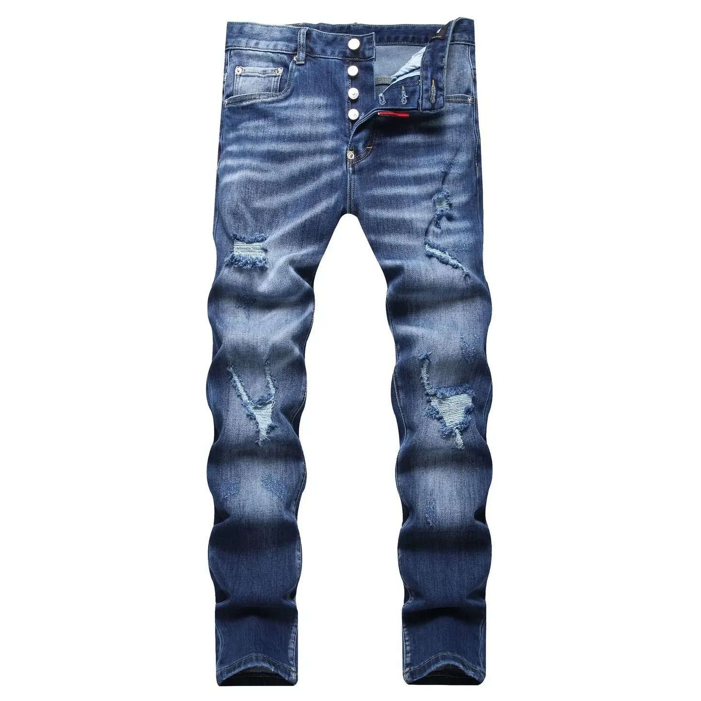 Men's Ripped Jeans Luxury Brand Light Blue Holes Long Trousers Quality Male Fashion Stretch Slim Pants Men Skinny Jeans