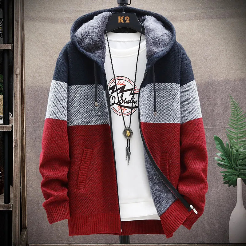 Sweater Fleece Coat Striped Jackets Fashion Hoodies Winter Autumn Thick Warm Windbreaker Pullovers Male Clothing