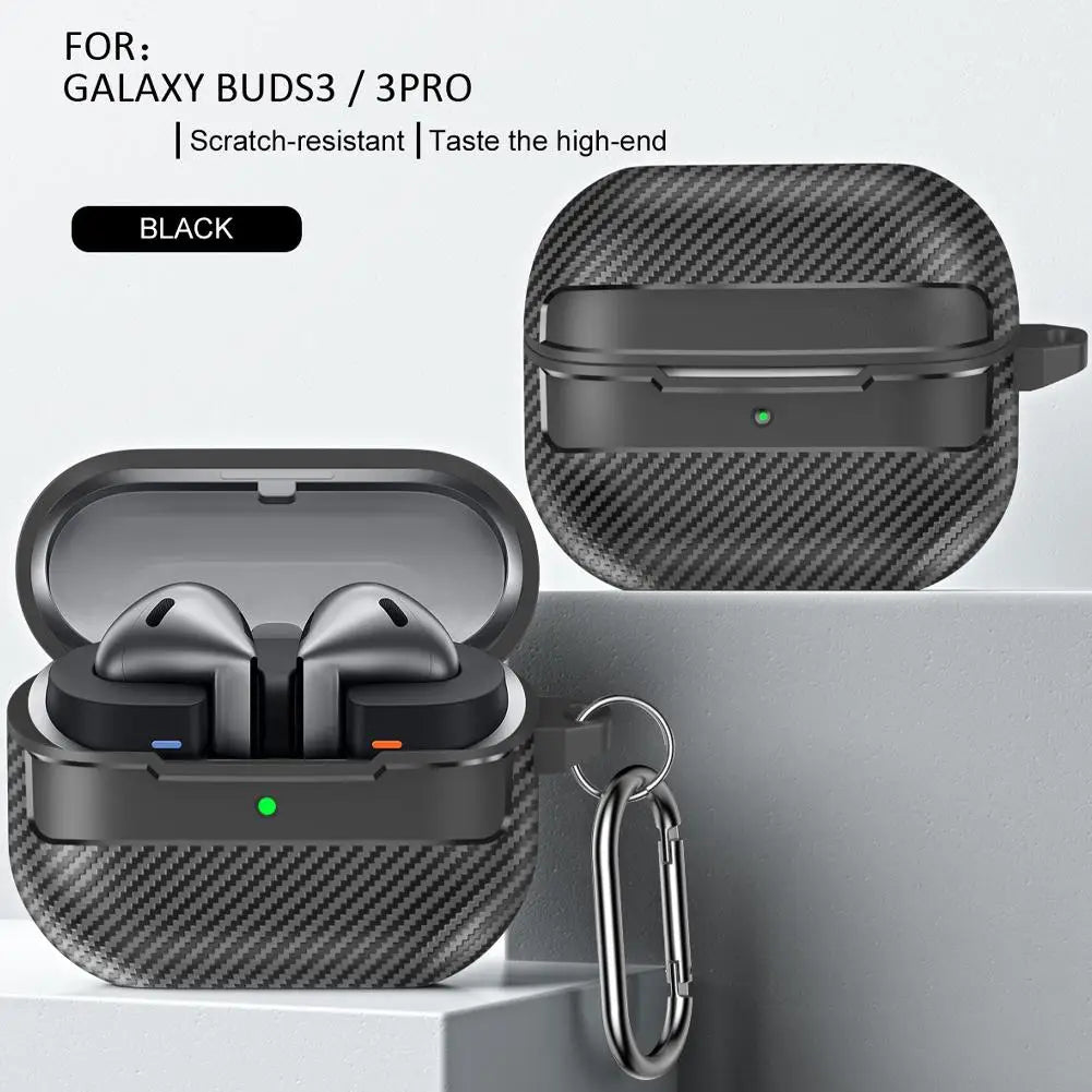 For Samsung Galaxy Buds 3 Pro Case Carbon Fiber Texture Pattern Case Shockproof Protective Soft Silicon Case With Keychain