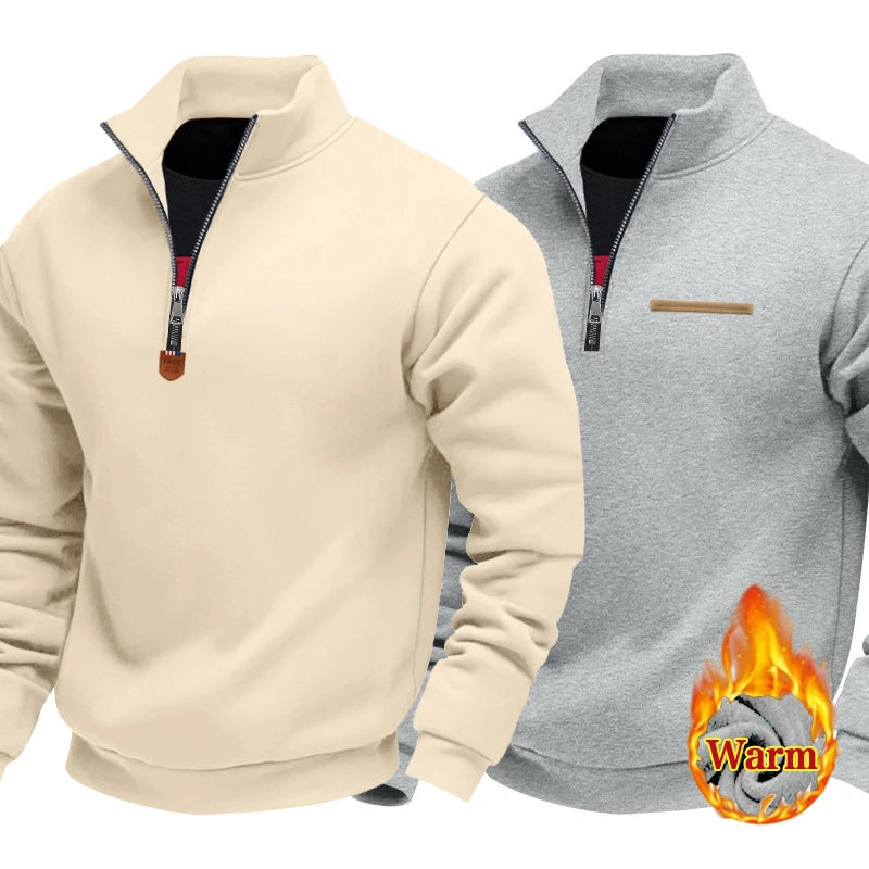 American Autumn Winter Heavy Fleece Long-sleeved Men's Sweatshirt Half Zipper Loose Stand-up Collar Pullover Men's Sweatshirt