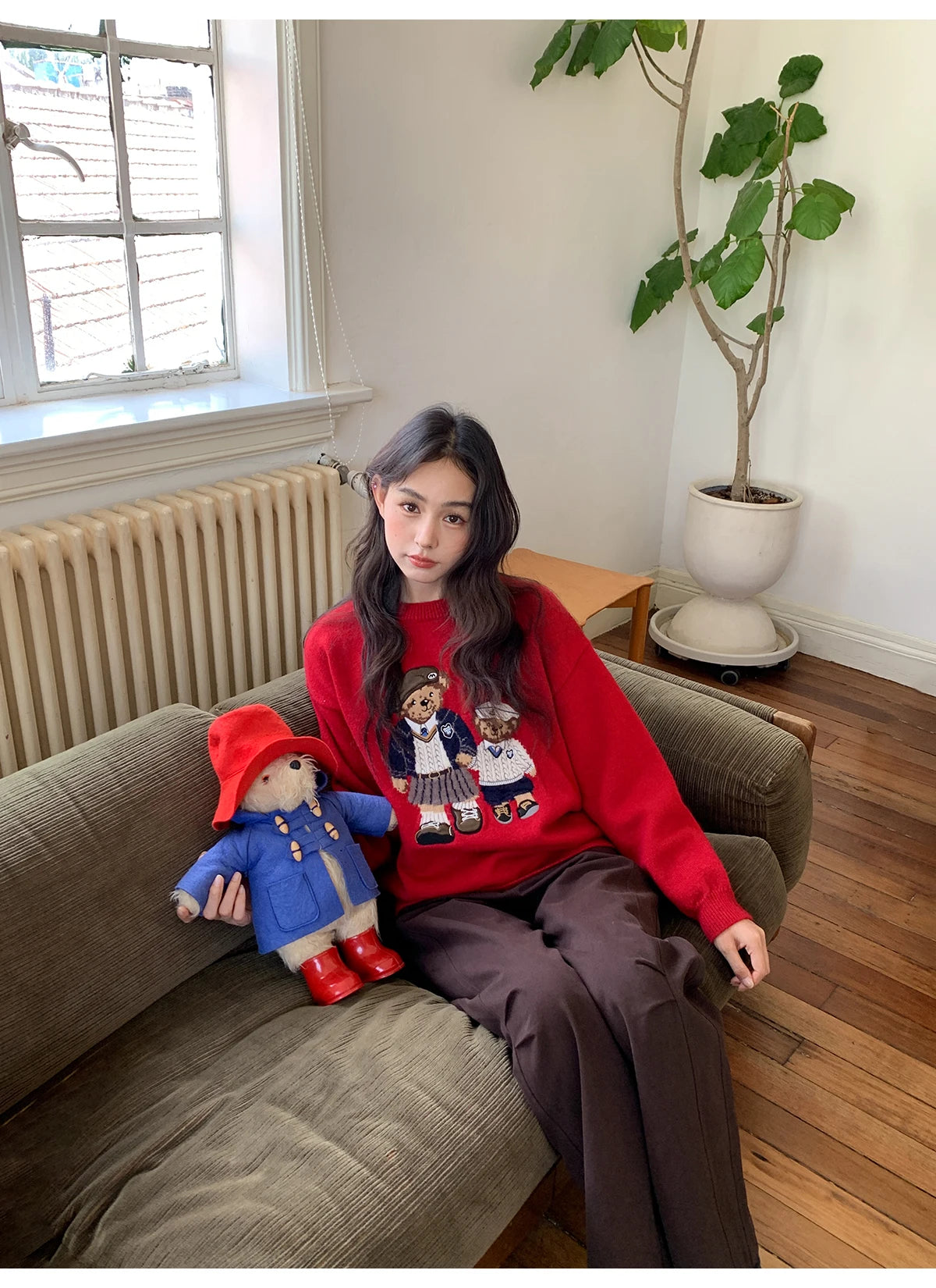 Korean Style Autumn Fashion College Wind Twist Bear Embroidery Knitted Sweater Women's Soft Cozy Overhead Sweater Long Sleeve...