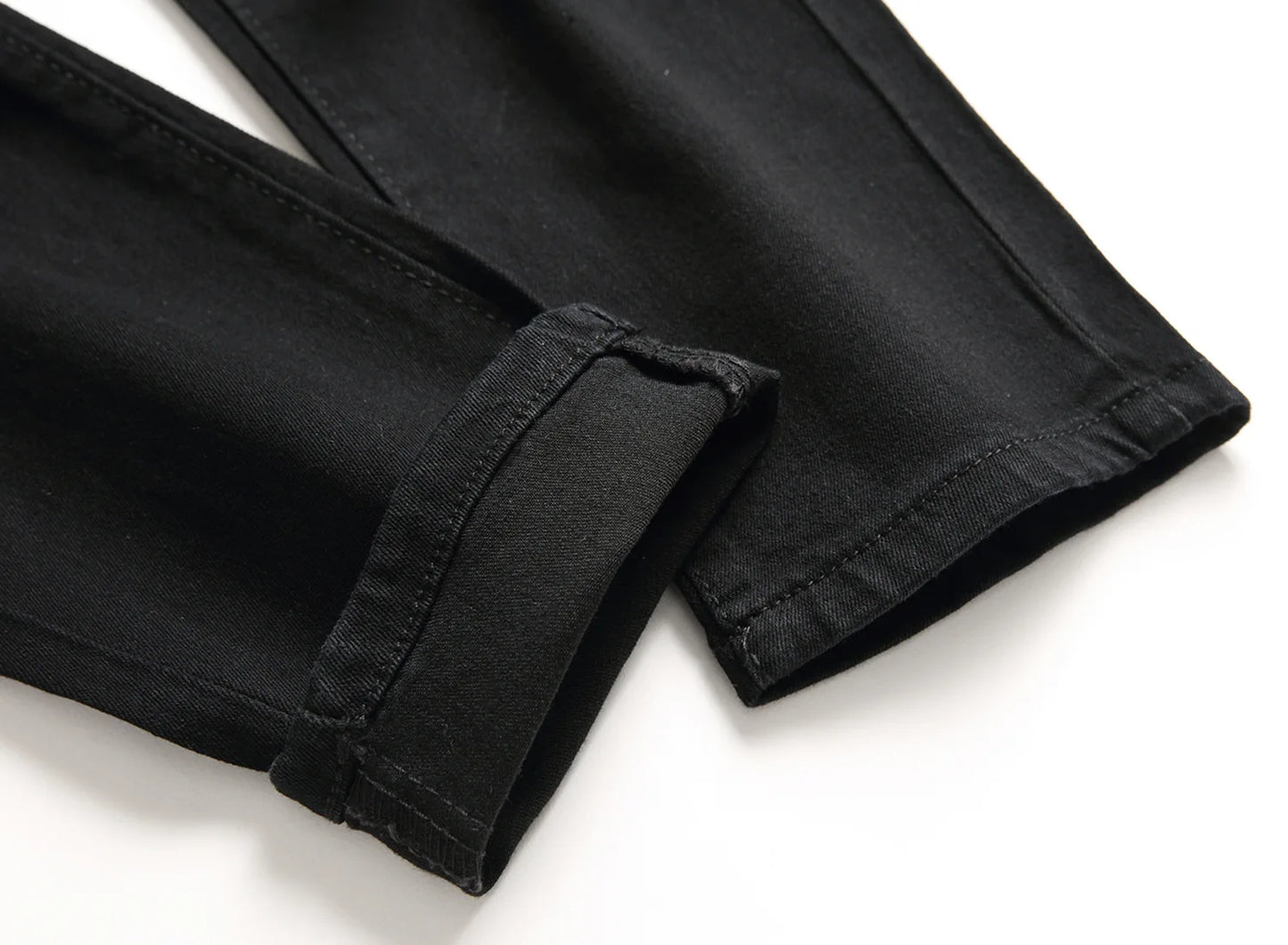 Men Vintage Wash Solid Denim Trouser Mens Casual Slim Fit Pencil Denim Holes Pants 2024