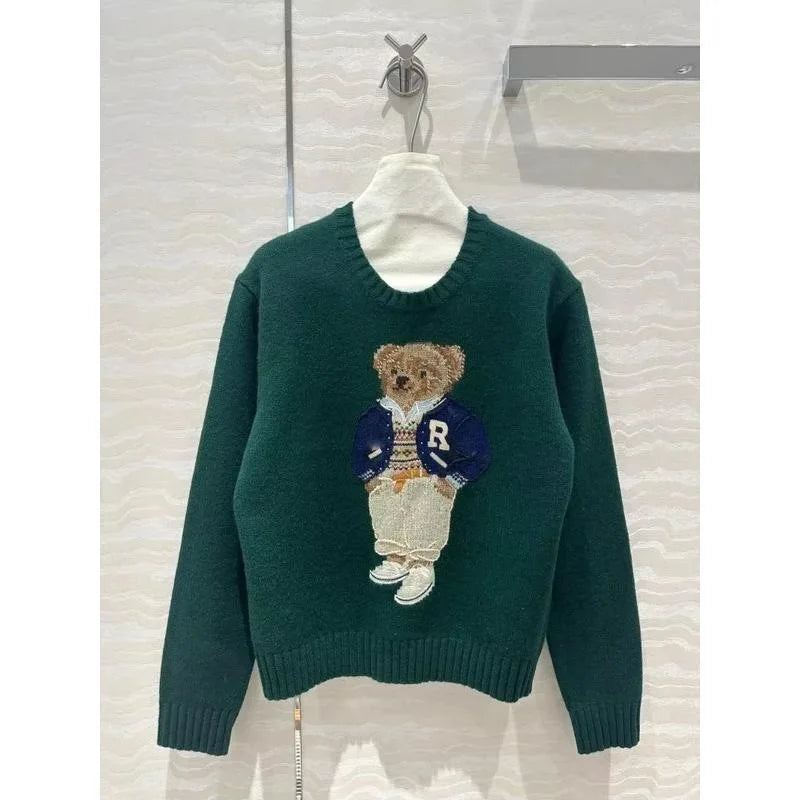 Cartoon Bear Knit Sweater Little Bear Knitted Sweater Cross-Border Wool Blend Ice Silk Polo Neck Sleeve Princess Style