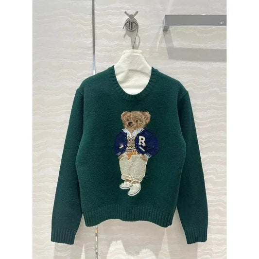 Cartoon Bear Knit Sweater Little Bear Knitted Sweater Cross-Border Wool Blend Ice Silk Polo Neck Sleeve Princess Style
