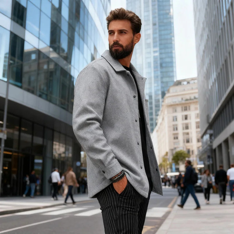 Jacket Lapel Button-Down Casual Coat for Autumn Winter Business，with Pocket