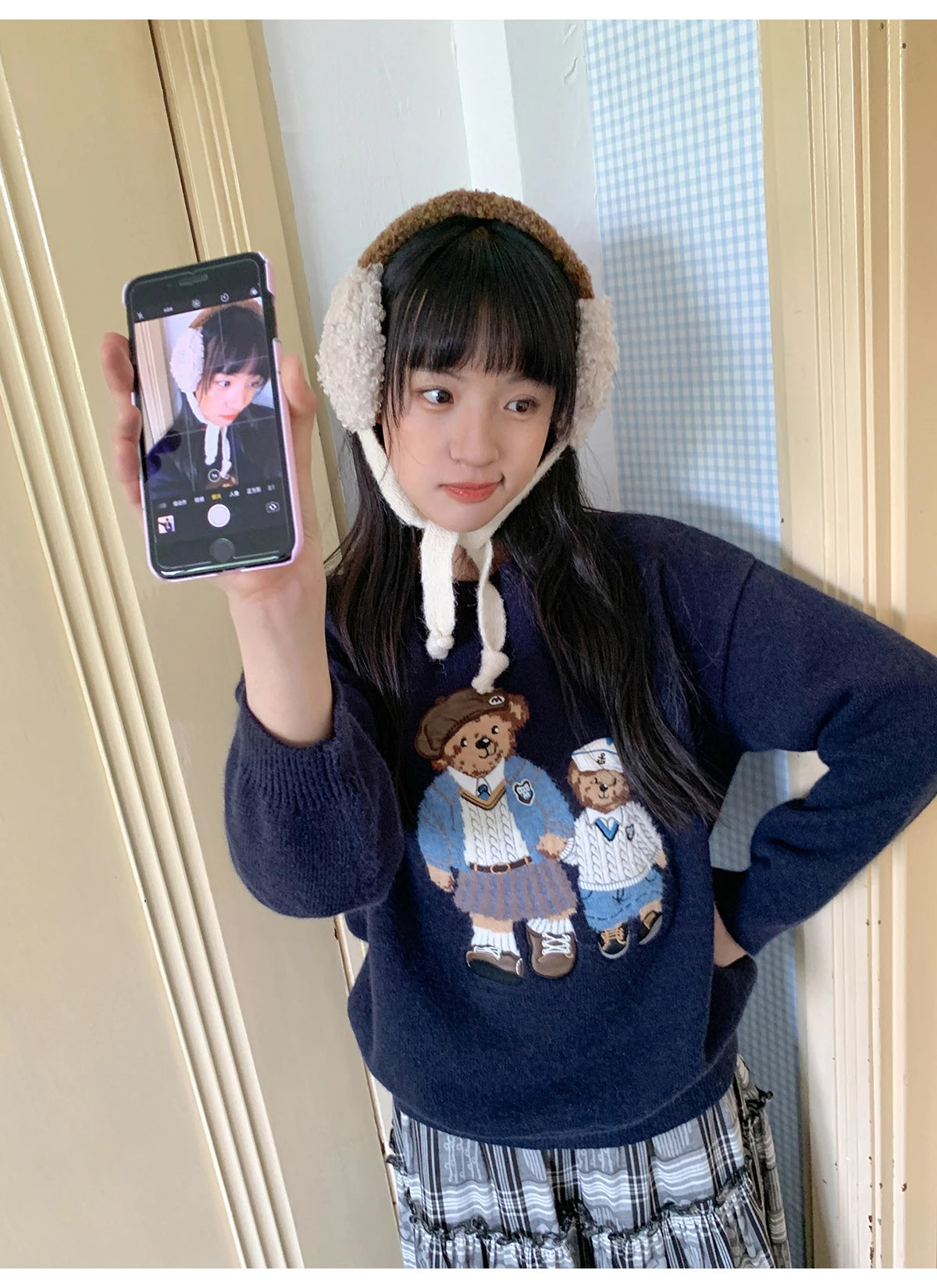Korean Style Autumn Fashion College Wind Twist Bear Embroidery Knitted Sweater Women's Soft Cozy Overhead Sweater Long Sleeve...