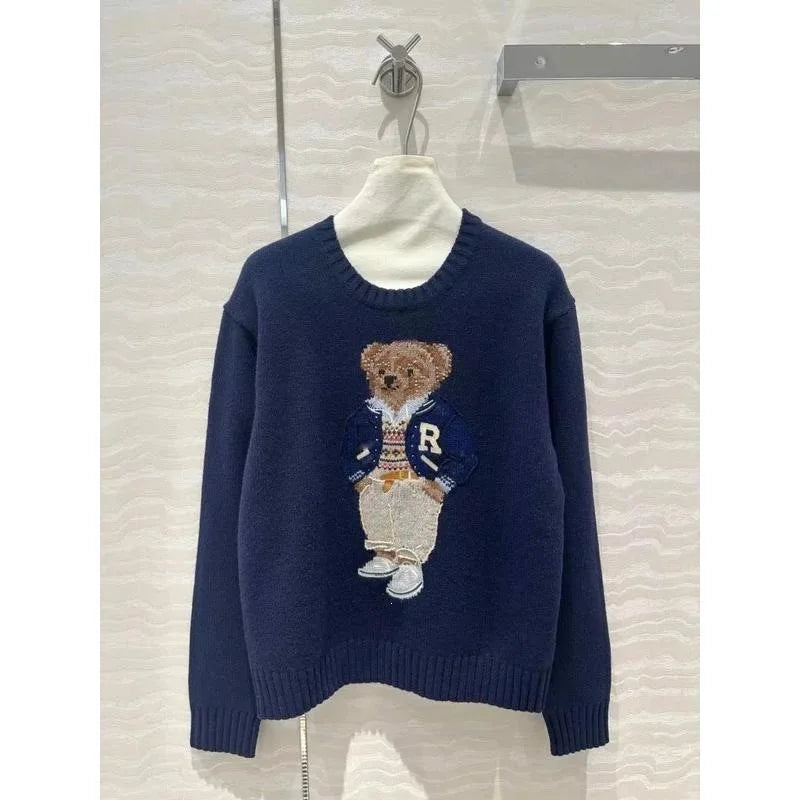 Cartoon Bear Knit Sweater Little Bear Knitted Sweater Cross-Border Wool Blend Ice Silk Polo Neck Sleeve Princess Style