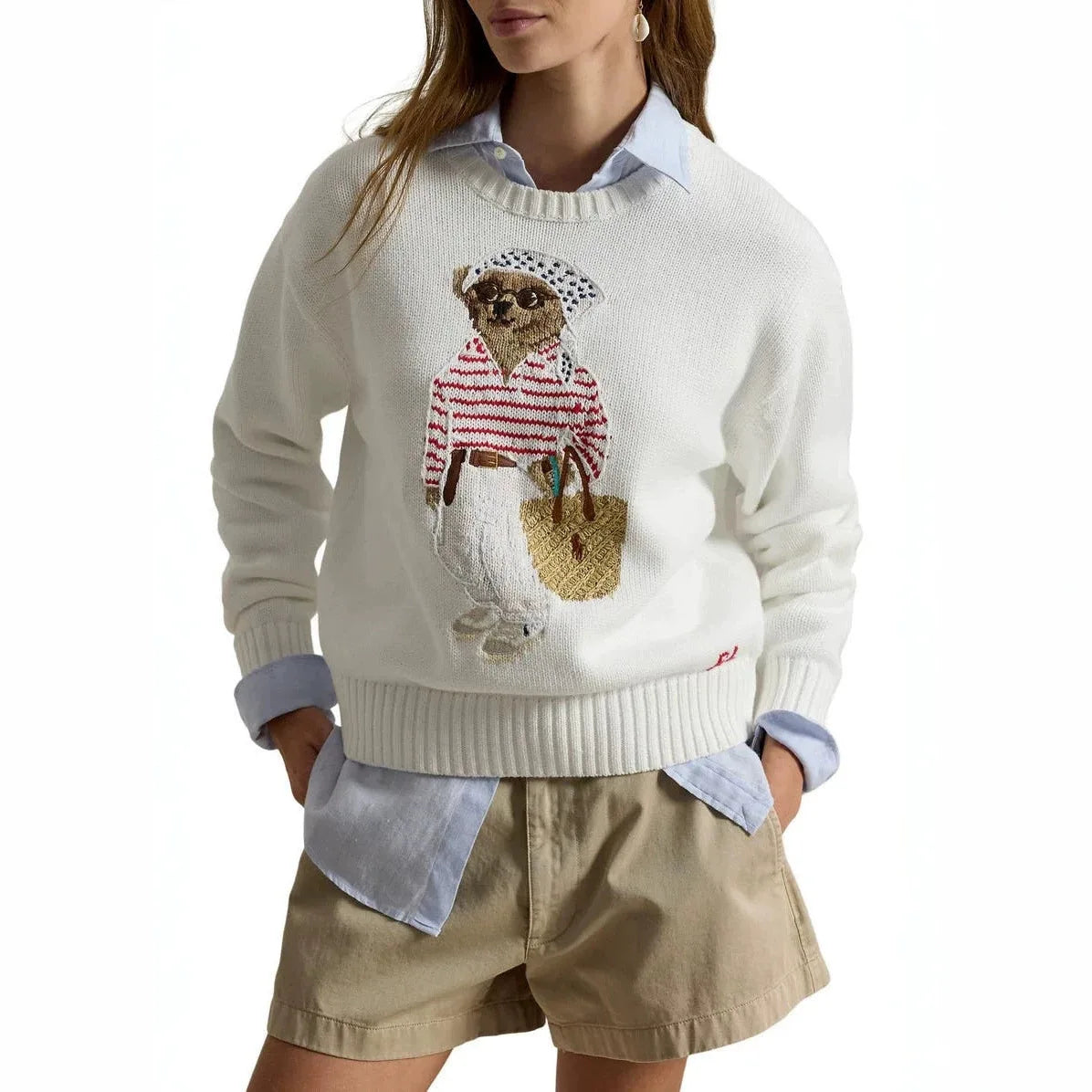Loose Fit American Casual Long Sleeve Knitted Sweater round Neck White Comfortable Knitwear for Autumn Winter New Arrival