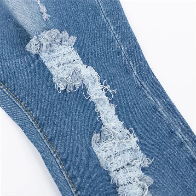 Hot Sale Woman Dark Blue Ripped Jeans Fashion High Waist Skinny Denim Jeans Stretch Slim Pencil Pants S-3XL Drop Shipping
