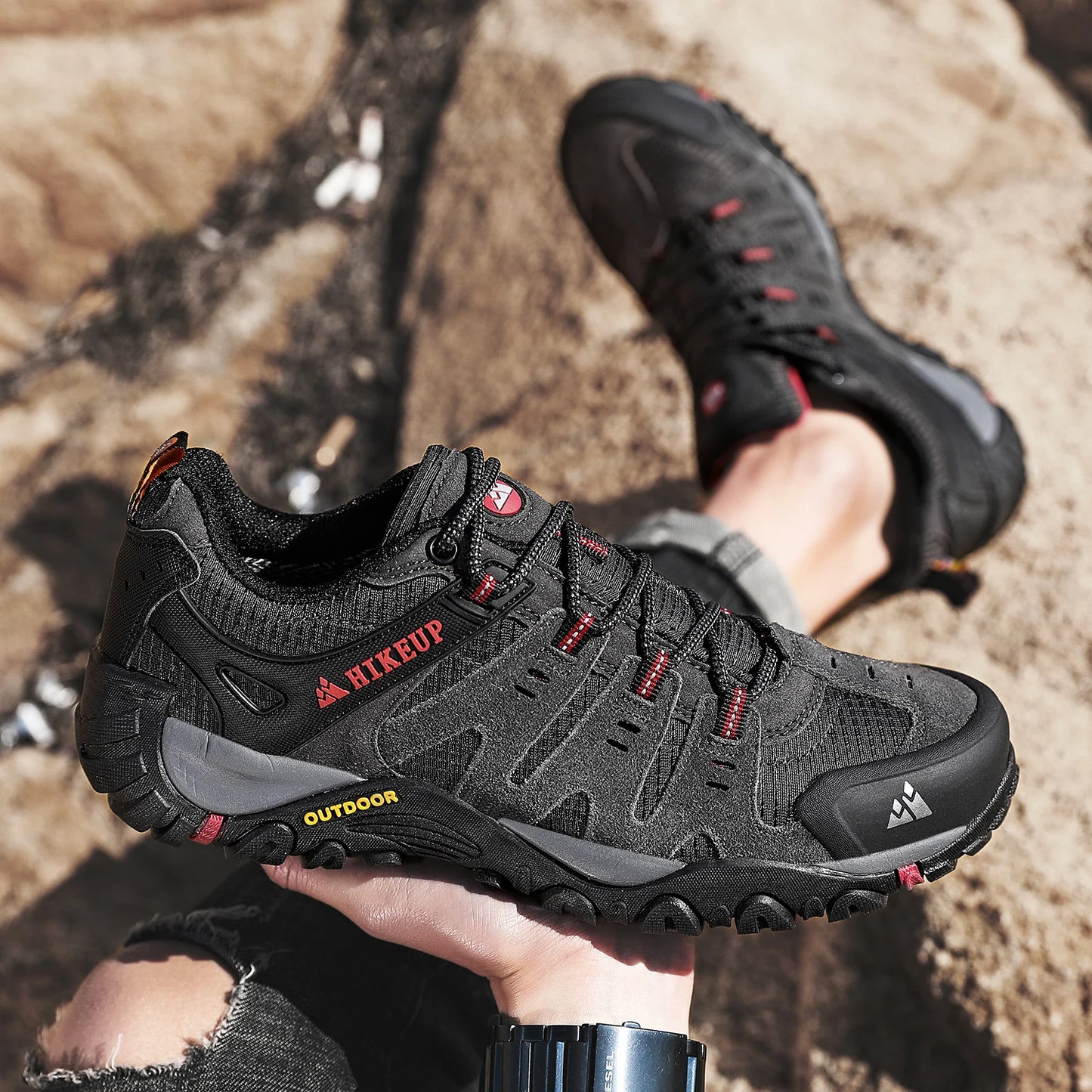 Sneakers Men's Hiking Shoes Suede Leather Outdoor Shoes Wear-resistant Men Trekking Walking Hunting Tactical Sneakers