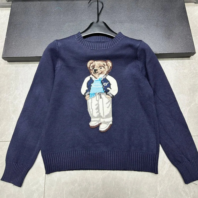High Quality Light Luxury French Bear Embroidered Knitted Cardigan For Women New Fashion Casual Loose Sweater Coats Pulls Femmes