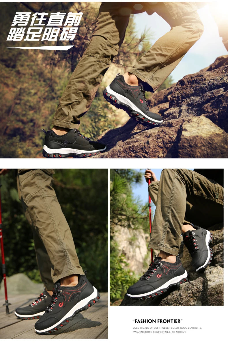 Sneakers Men's Waterproof Hiking Shoes, Outdoor PU Leather Sports Shoes, Wear-Resistant,  Walking, Tactical