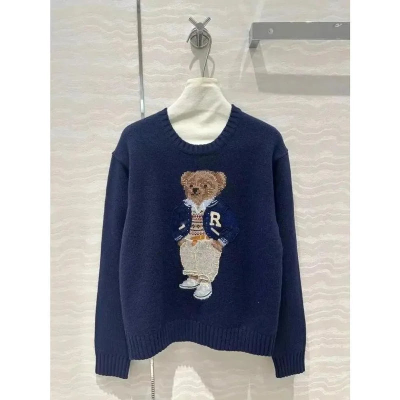 Cartoon Bear Knit Sweater Little Bear Knitted Sweater Cross-Border Wool Blend Ice Silk Polo Neck Sleeve Princess Style