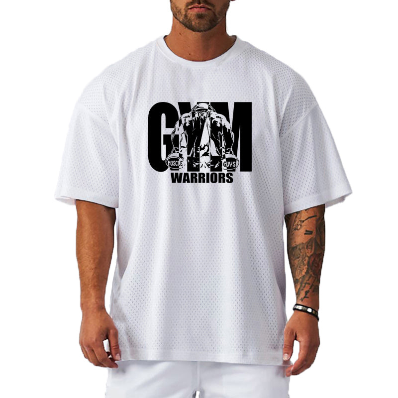 Men Short Sleeve Oversized Loose Men's Casual Sport T-Shirt Gym Bodybuilding Fitness Short Sleeve Shirt Summer Mesh Quick Dry Breathable Clothing