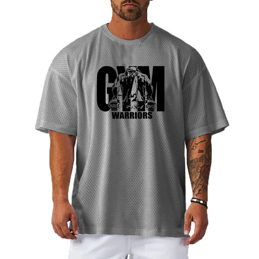 Men Short Sleeve Oversized Loose Men's Casual Sport T-Shirt Gym Bodybuilding Fitness Short Sleeve Shirt Summer Mesh Quick Dry Breathable Clothing