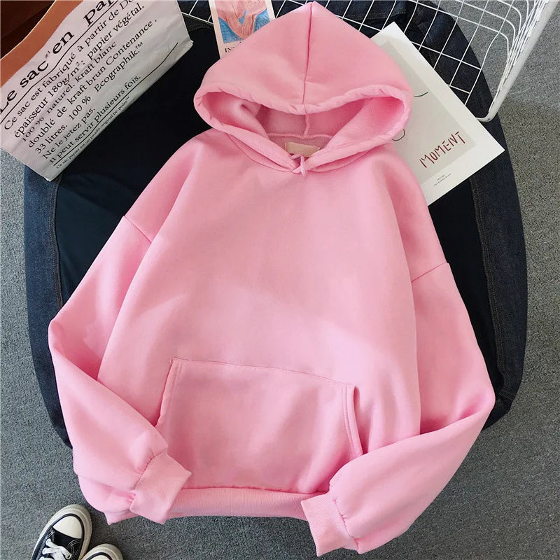 Hoodies Women Casual Solid  Comfortable Strecth Sweatshirts Loose Pocket Warm Clothes Fashion Street Female Pullovers