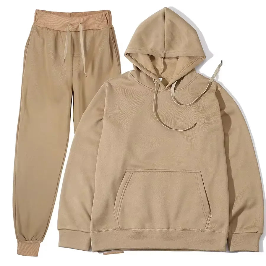 Trend Casual Fashion Thickened Long-sleeved Sweater Pants Two-piece Cap Suit Men Women