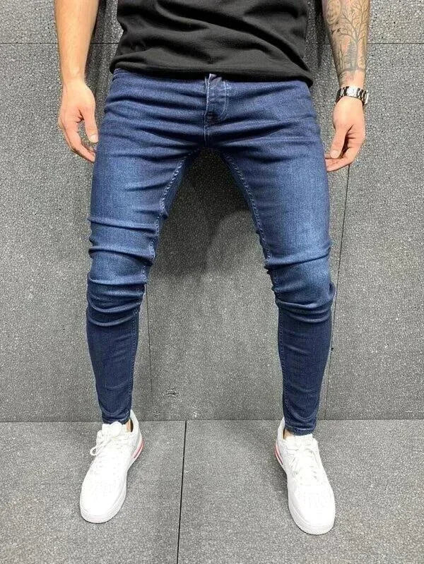 Male Hip-hop Trousers Pure Color Ripped Jeans Men Slim Long Pencil Pant Men Clothing High Quality Men Fashion Thin Skinny Jeans