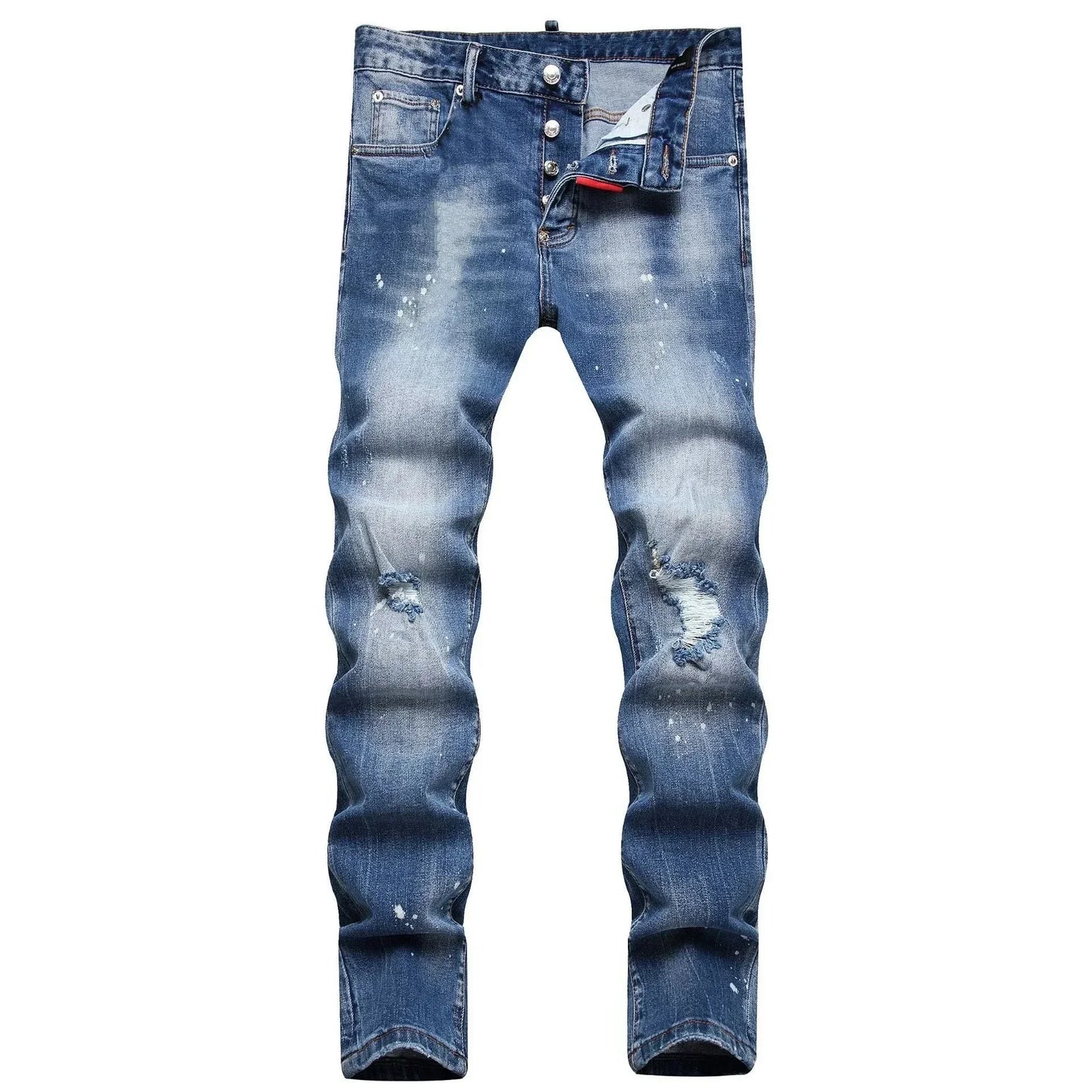 Men's Ripped Jeans Luxury Brand Light Blue Holes Long Trousers Quality Male Fashion Stretch Slim Pants Men Skinny Jeans