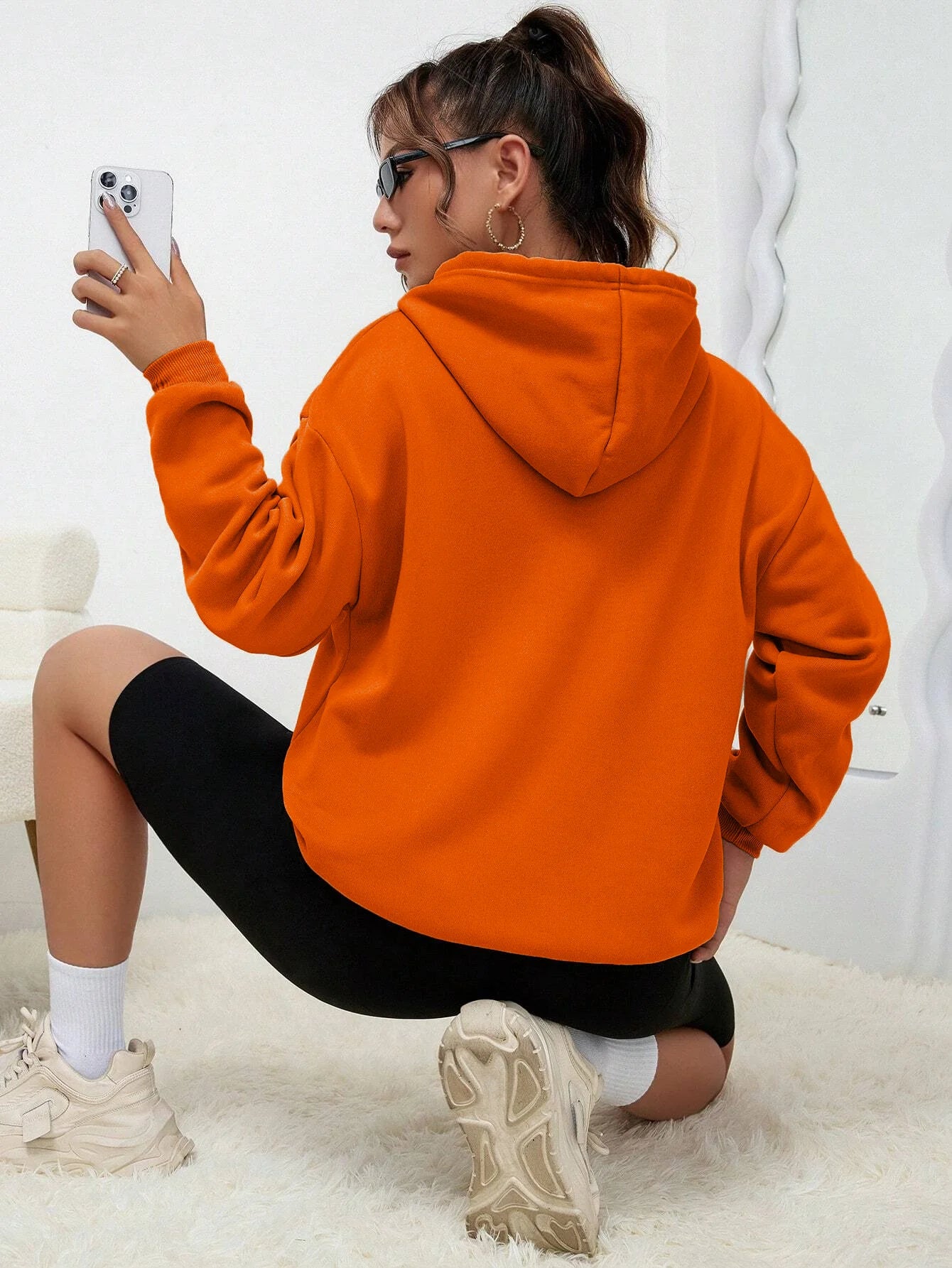 Solid Color Casual Hoodie For Female Pocket Creative Hoody All-Match Street Clothes Womens Fleece Unisex Pullovers