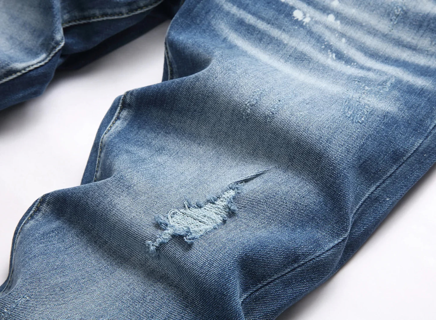 Men's Ripped Jeans Luxury Brand Light Blue Holes Long Trousers Quality Male Fashion Stretch Slim Pants Men Skinny Jeans