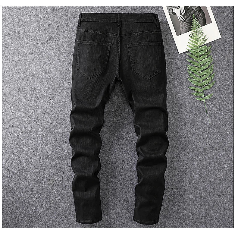 men's white distressed hot drilling jeans slim fit stylish American high street trendy jeans