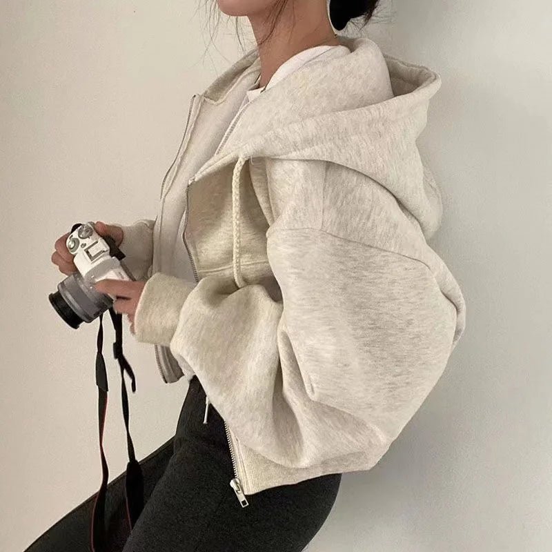 Hoodies Women Casual Streetwear Zip Up Sweatshirts Long Sleeve Jackets Harajuku Y2K Crop Tops Hood Shirt