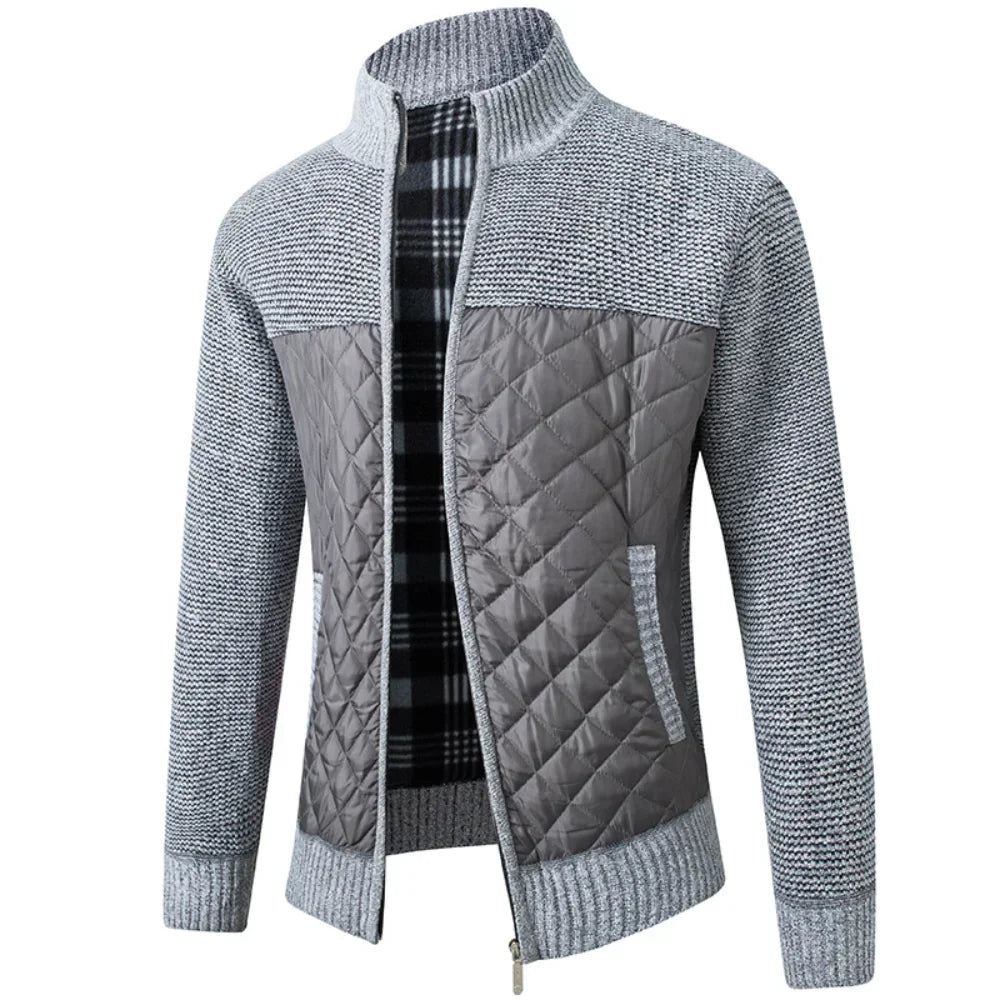 Men's Jacket Slim Fit Stand Collar Zipper Jacket Men Solid Thick Warm Jacket Men Sweater