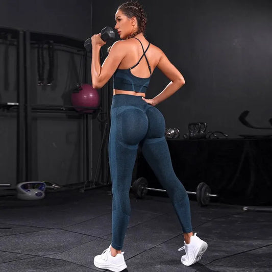 Legging 2 Pieces Women's Tracksuit Seamless Yoga Set Workout Sportswear Gym Clothing High Waist Leggings Fitness Sports Suits
