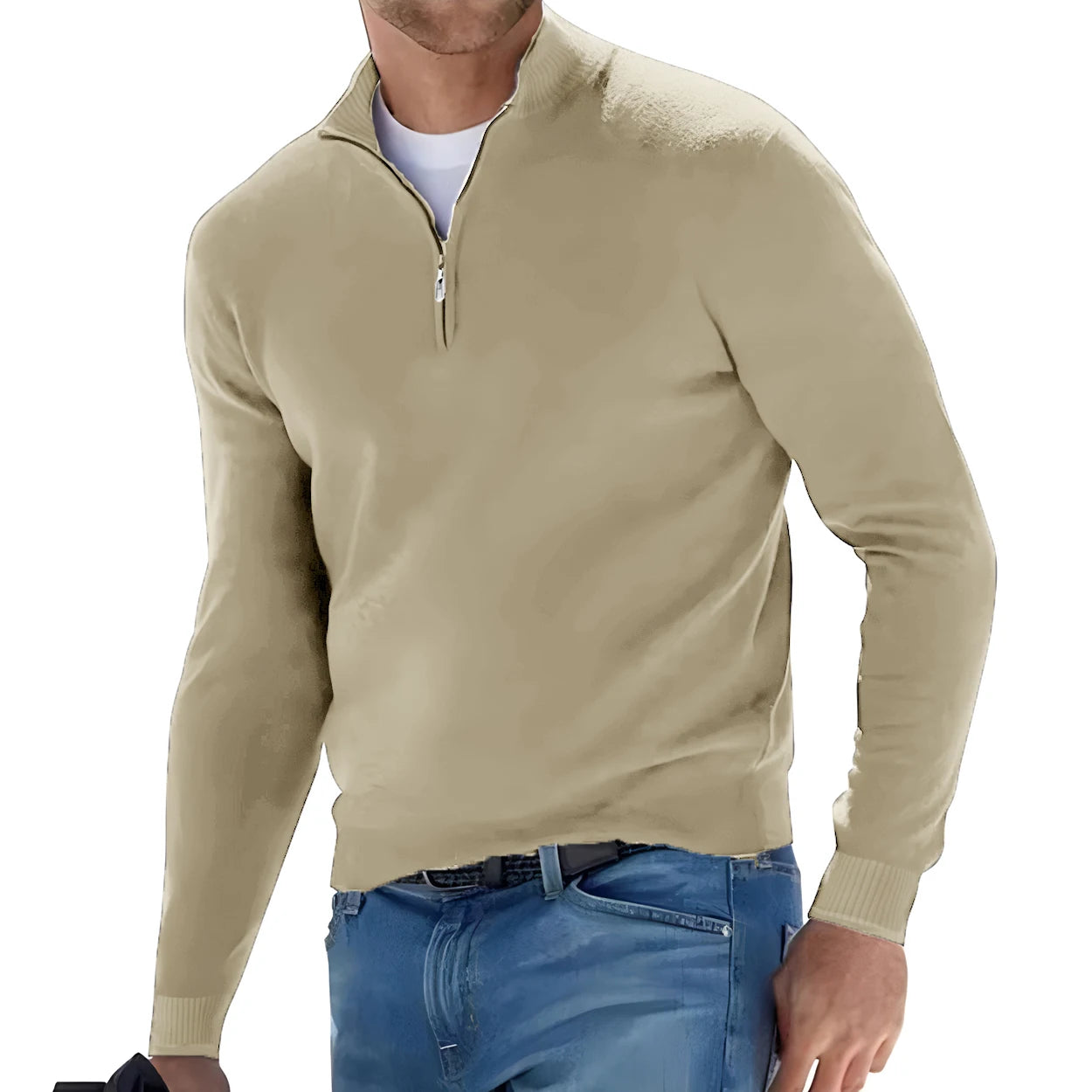 Men's Sweatwear Warm Pullover Solid Color Half Zipper Casual Sweater Slim V-neck Long Sleeve