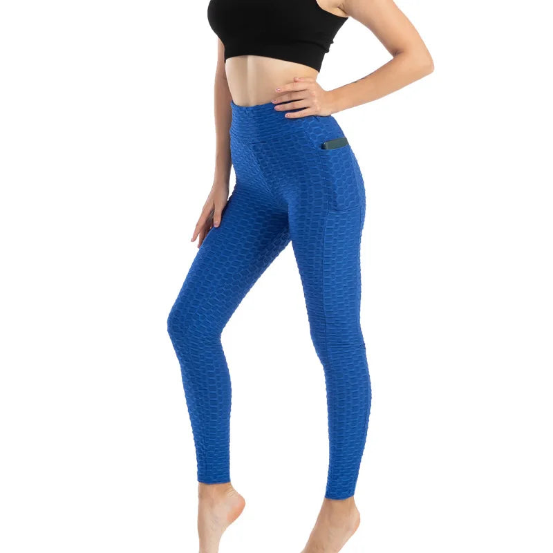 Leggings Women Fashion Pocket Bubble Pants Stretchy Slim Leggings Gym Running Cycling Fitness Pants High Waist Hip Lift Leggings Female