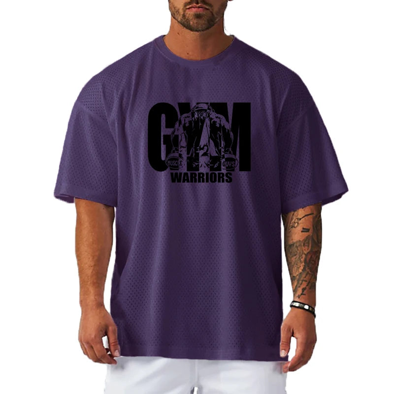 Men Short Sleeve Oversized Loose Men's Casual Sport T-Shirt Gym Bodybuilding Fitness Short Sleeve Shirt Summer Mesh Quick Dry Breathable Clothing