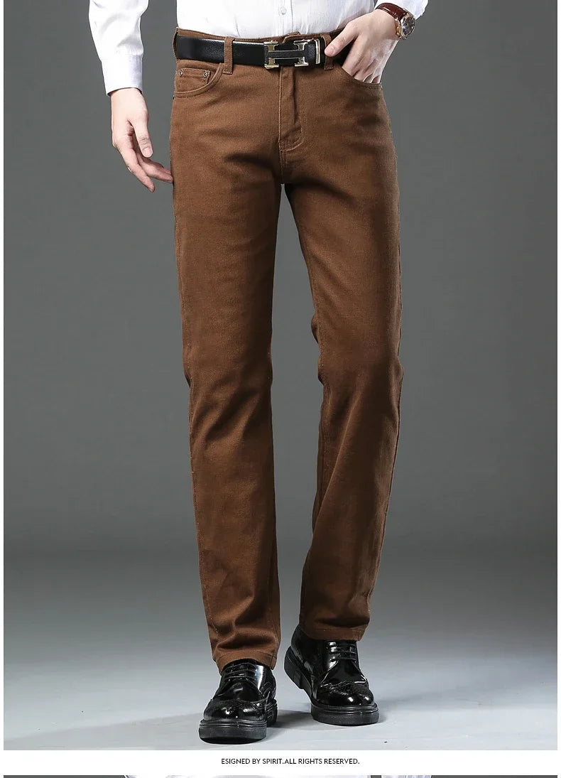 Men's Clothing Slim Jeans Fashion Brown Business Casual Stretch Denim Pants Male Brand Trousers