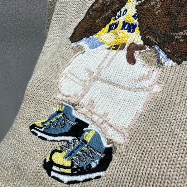 Loose Fit round Ne Knitted Sweater Cotton Bear Cartoon Design Casual Sle Women's Faion Autumn Winter Wool Blend Top