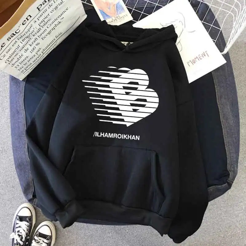 Street Fashion Casual Hoodie for Women's Polyester Knit Fabric Long Sleeve Regular Fit Hooded Pullover with Slight Stretch