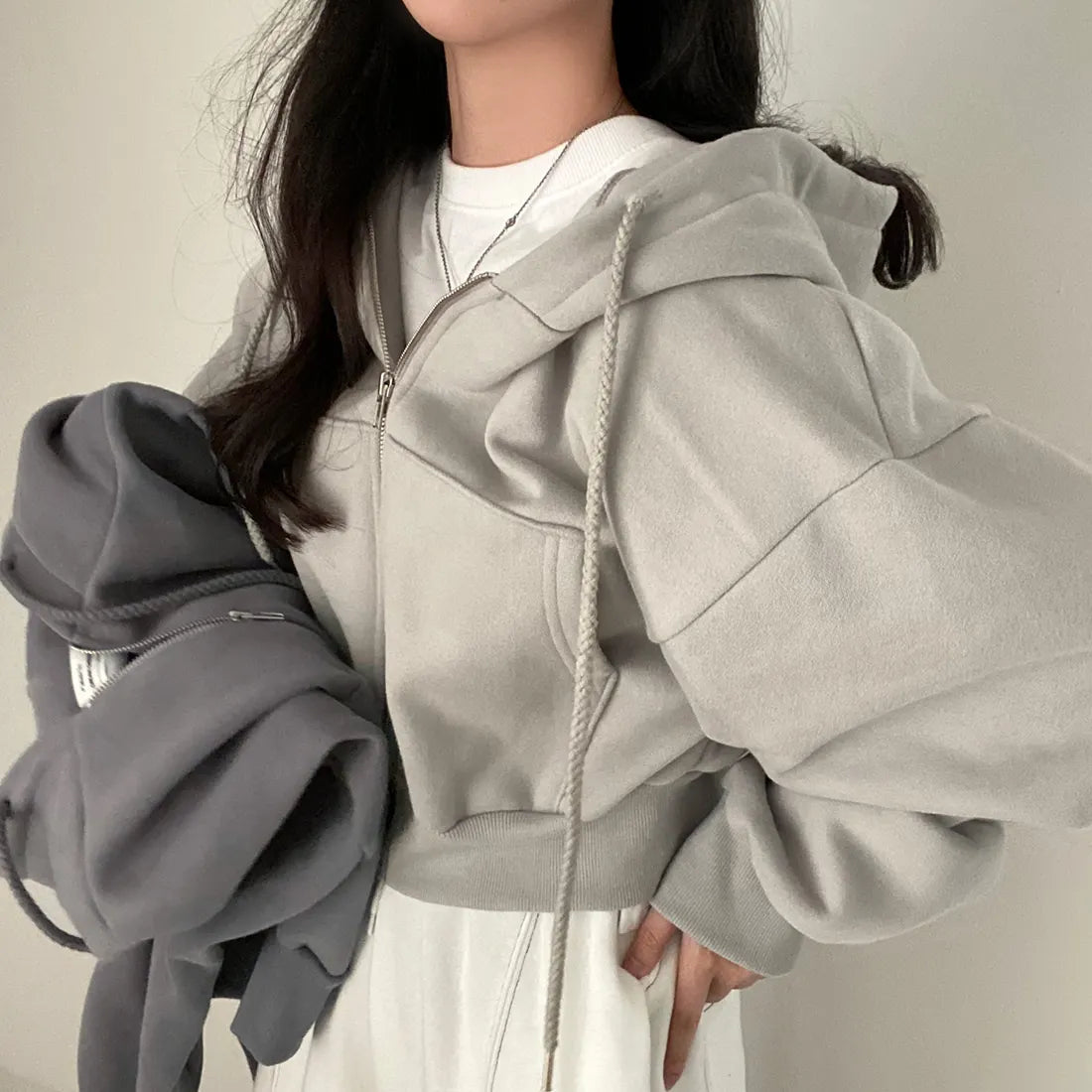 Hoodies Women ,Casual Hood Sweatshirt Women Y2K Zip Up Hoodies Solid Harajuku Long Sleeve Shirt Oversized Crop Tops Female Loose Jackets Coat