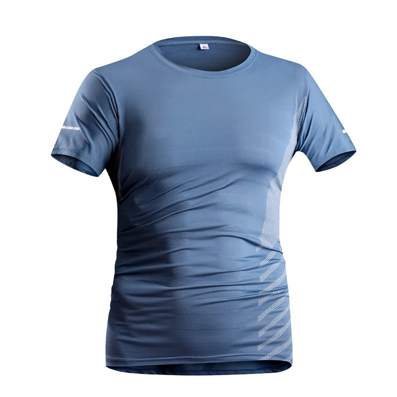 T-shirt Men Summer Ice Silk Thin Top Reflective Printing Quick Dry Short Sleeve Breathable Fitness Sports T-shirt 5XL