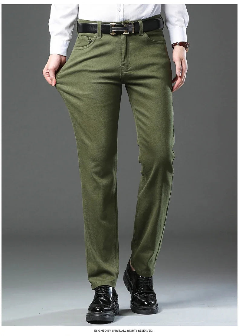 Men's Clothing Slim Jeans Fashion Brown Business Casual Stretch Denim Pants Male Brand Trousers