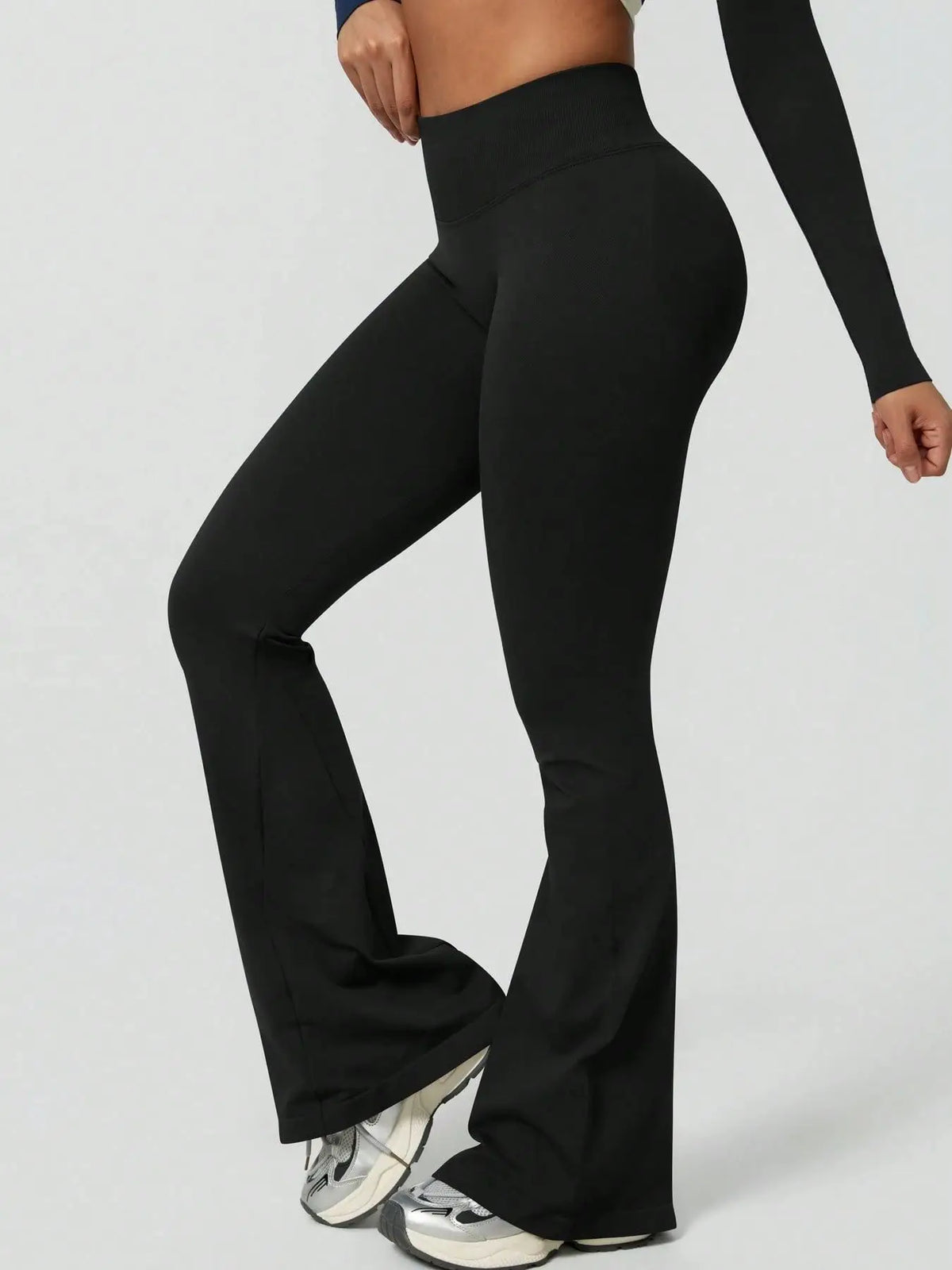 Women's High Waist Flare Yoga Pants Solid Seamless Wide Waistband Wide Leg for Gym Running Workout