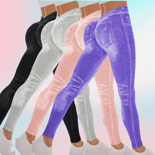  Women Sport Yoga Leggings Faux Jeans Skinny Tight Seamless Fitness Outerdoor Pants