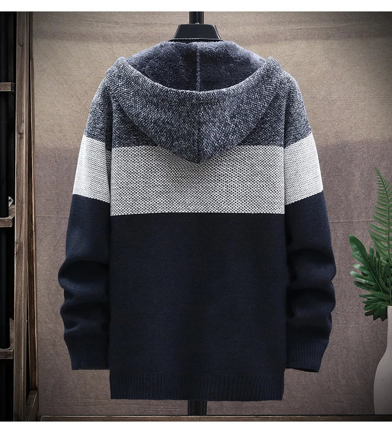 Sweater Fleece Coat Striped Jackets Fashion Hoodies Winter Autumn Thick Warm Windbreaker Pullovers Male Clothing