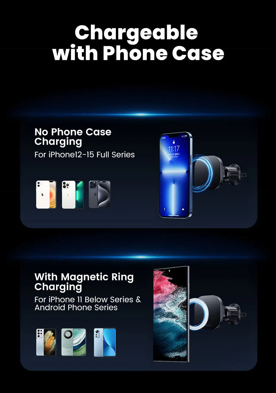 RENOWEARS Magnetic Car Wireless Charger Car Phone Holder Air Outlet 15W Fast Charging Charger in Car For iPhone 15 14 13 12 Pro Max
