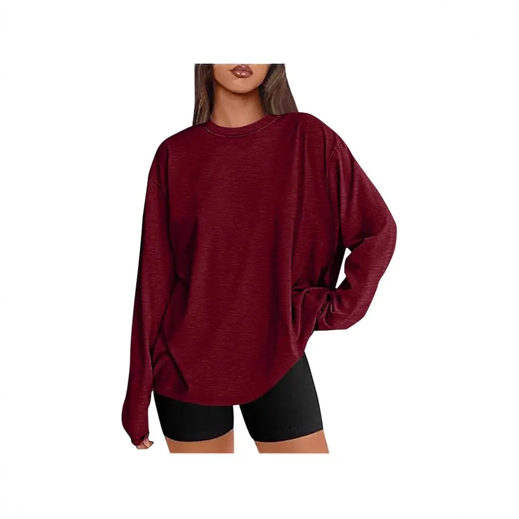 Long Sve T-irt Sle Women's Top Base irt Casual Loose Fit Polyester Long T-irt Crew Ne Polyester Fiber Summer T-S...